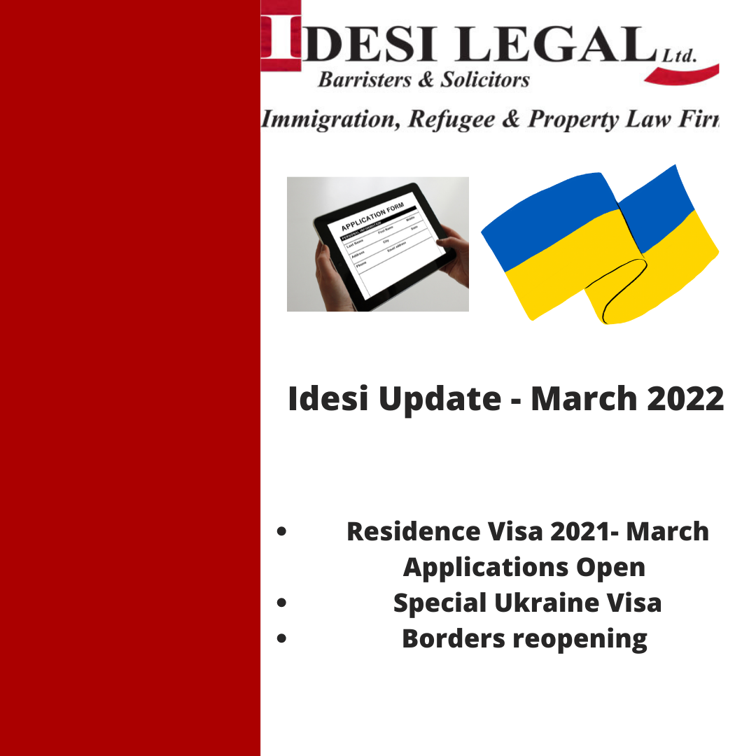 Idesi Update March 2021 – Residence Visa 2021 – 2nd Wave, Special Ukraine Visa, Borders Reopening